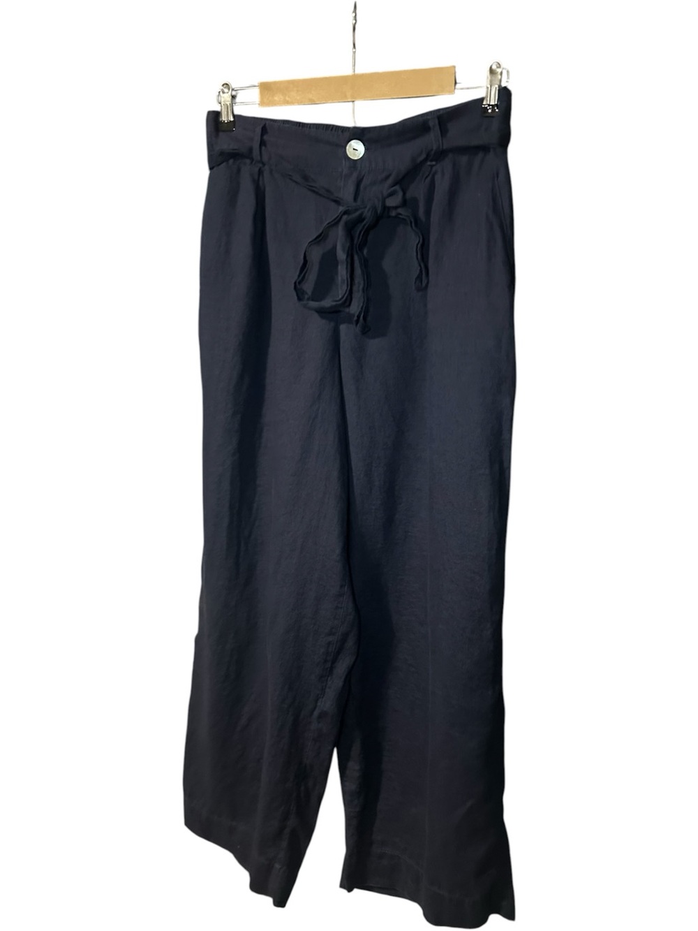 Joie Linen High-Rise Wide Leg Tie-Waist Pants Navy Size Medium